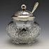 British antique cut glass jam pot silver plate lid & spoon